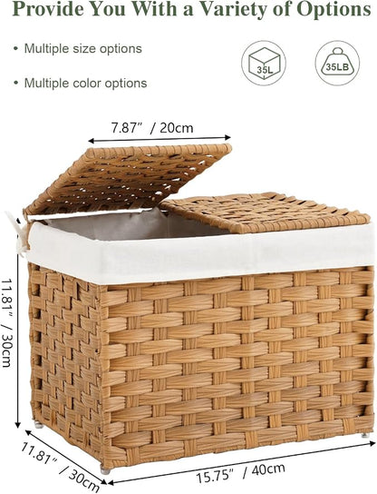 Storage Basket with Lid Woven Wicker Baskets with 2 Separate Lid, 9.2 Gallon - Image 3