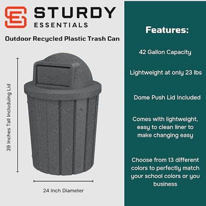 42 Gallon Slated Circle 100% Recycled Plastic Heavy Duty Outdoor Trash Can - Image 2