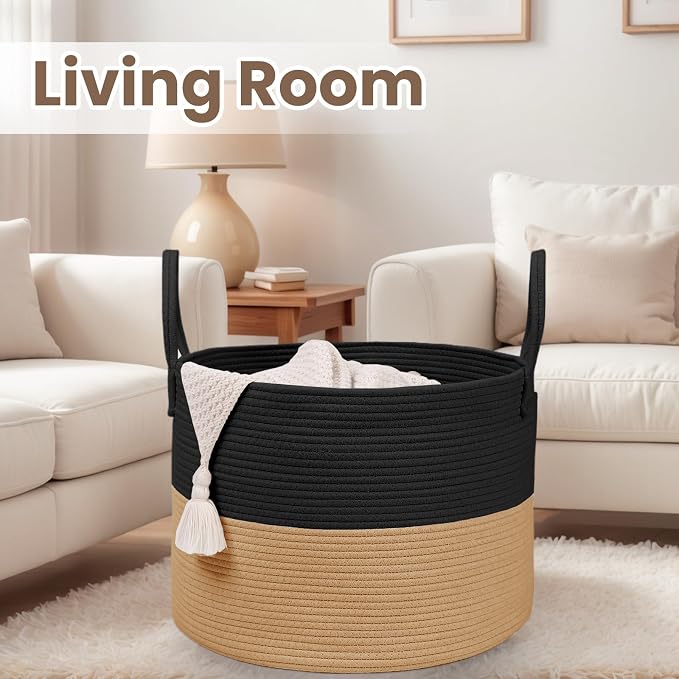 Woven Blanket Basket, 65L Large Rope Storage Bin - Image 5