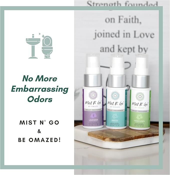 Mist N’ Go by Omaze Travel Bathroom Spray for Toilet Spray Odor Eliminator - Travel Toilet Spray for Bathroom Air Freshener Spray for Bathroom Deodorizer - Breeze Travel Size (1oz x1)
