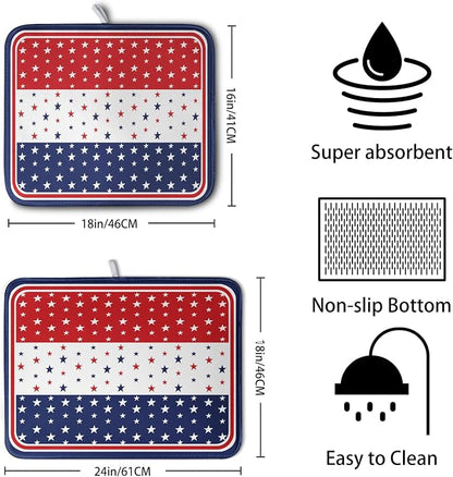 4th of July Dish Drying Mat for Kitchen Counter Patriotic Red White Blue Stars - Image 2