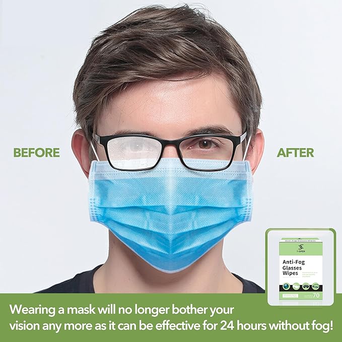 70 Count Anti Fog Lens Wipes for Eyeglasses, Pre-Moistened Individual Wrapped Glasses Wipes Lens Cleaner, with a Carrying Box, Defogging Screen Wipes for Eyeglasses, Sunglass, Goggles, Camera Lens