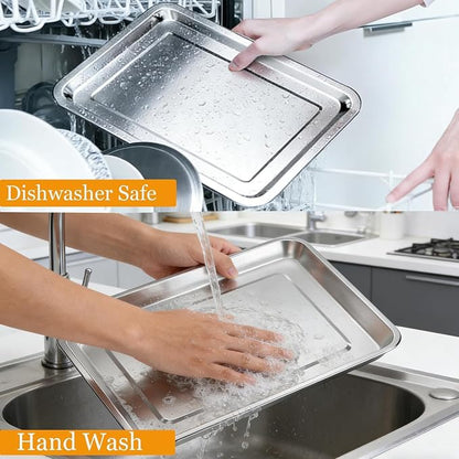 Baking Pan Stainless Steel Set of 2, 12.4"x11" Air Fryer Pan Replacement Tray - Image 9