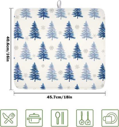Winter Dish Drying Mat 16 x 18 Inch Blue Tree Dish Drying Pad Absorbent - Image 2