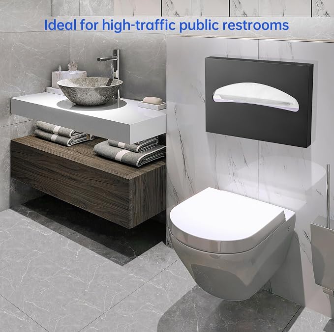 2 Packs Toilet Seat Cover Dispenser Wall Mounted Stainless Steel Matte Black - Image 6