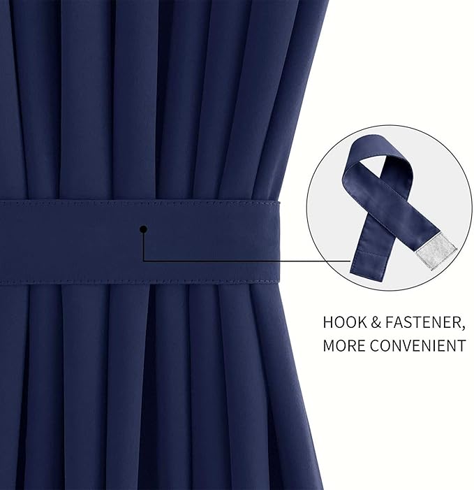 DWCN French Door Curtains – Rod Pocket Thermal Blackout Curtain for Doors with Glass Window, Kitchen and Patio Doors for Privacy, 12 X 72 Inches Long, 1 Curtain Panel with Tieback, Navy Blue