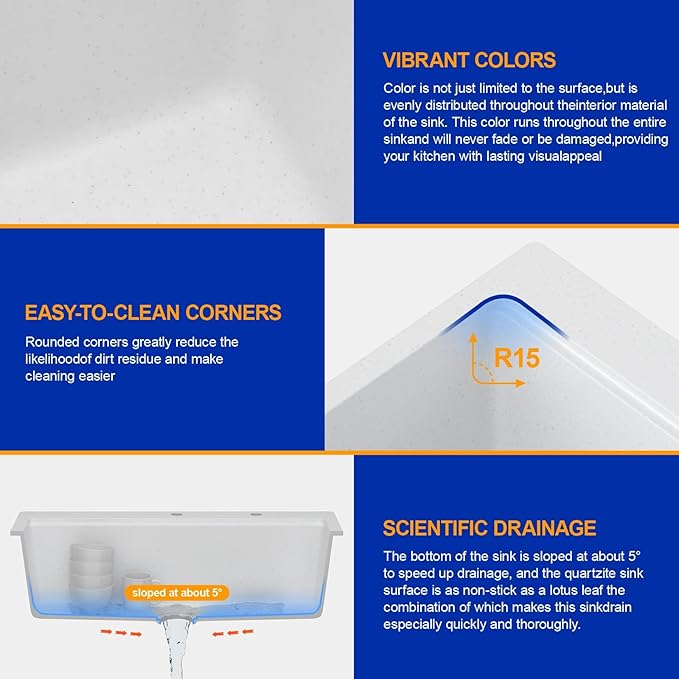 Dcolora White Granite Composite Kitchen Sink Drop In, 33x22 Large Single Bowl White Kitchen Sink Multifunctional Topmount Workstation Sinks #DC-0002GWT, 33" x 22" x 10"