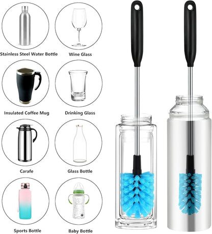 2-in-1 Stainless Steel Long Handled Water Bottle Brush, Soft Bottle Brush - Image 2