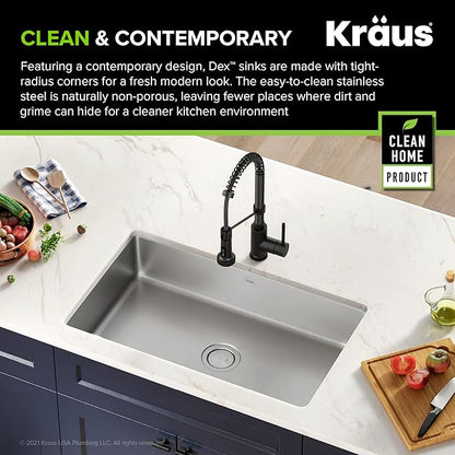 KRAUS Dex 32-inch Undermount 16 Gauge Stainless Steel Single Bowl Kitchen Sink, KA1US32B