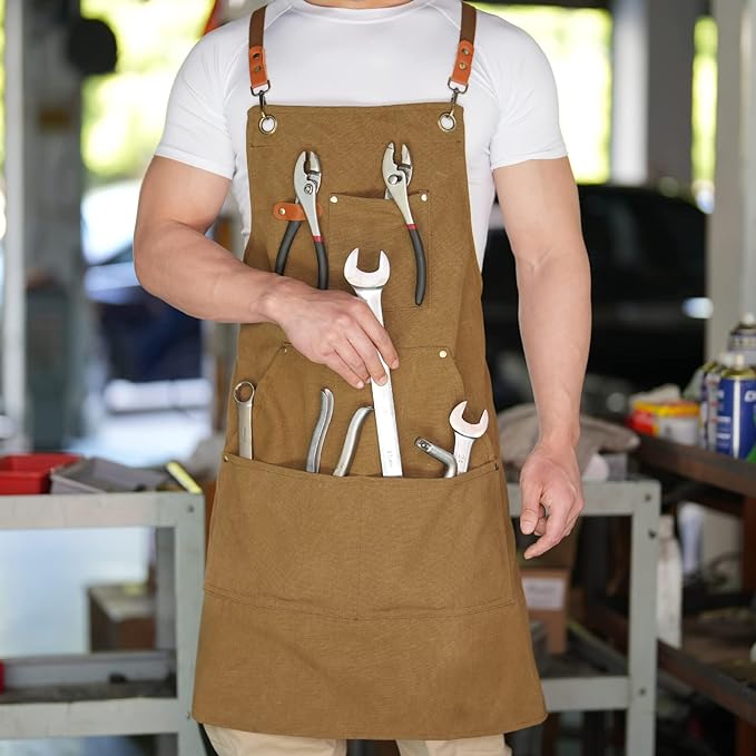 Aoomzoon Canvas Aprons for Men Chef Apron, Work Apron - 16oz Heavy Duty Cross - Image 4