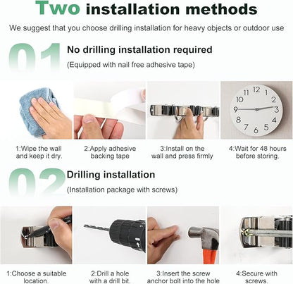 2Pcs 5 Racks 4 Hooks Stainless Steel Broom Mop Holder Anti Slip Wall Mount - Image 6