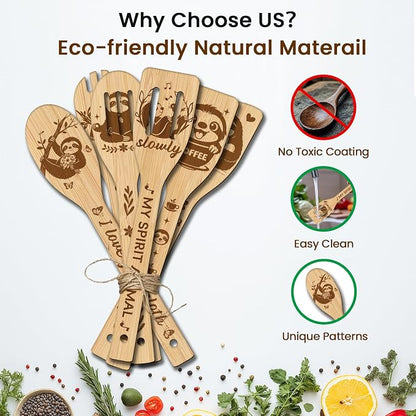 CUTHOLLOW 6PCS Sloths Wooden Kitchen Cooking Utensil Set, 11.9in Non Toxic - Image 3