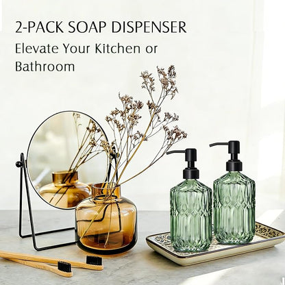 COHOSEGE 17 Oz Green Glass Kitchen Soap Dispenser - Image 3