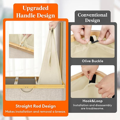 Lifewit 170L Triple Laundry Hamper with Lid, Extra Large Bamboo Laundry Basket Dirty Clothes Hamper,3 Section Laundry Bin Organizer for Laundry Room Bedroom with 3 Removable Liners & Bags, Beige