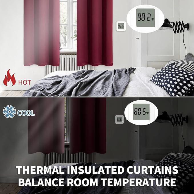 BGment Short Burgundy Blackout Curtains 40 Inches Length - Image 3