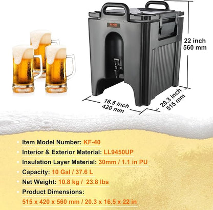 VEVOR Insulated Beverage Dispenser, 10 Gallon, Food-grade LL9450UP Hot and Cold - Image 7