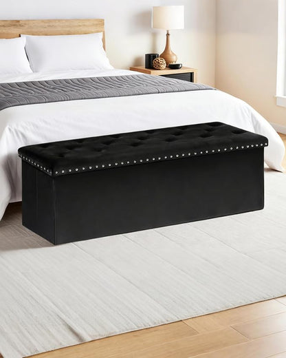 Velvet Storage Ottoman Bench, 43.3" Folding Ottoman - Image 2