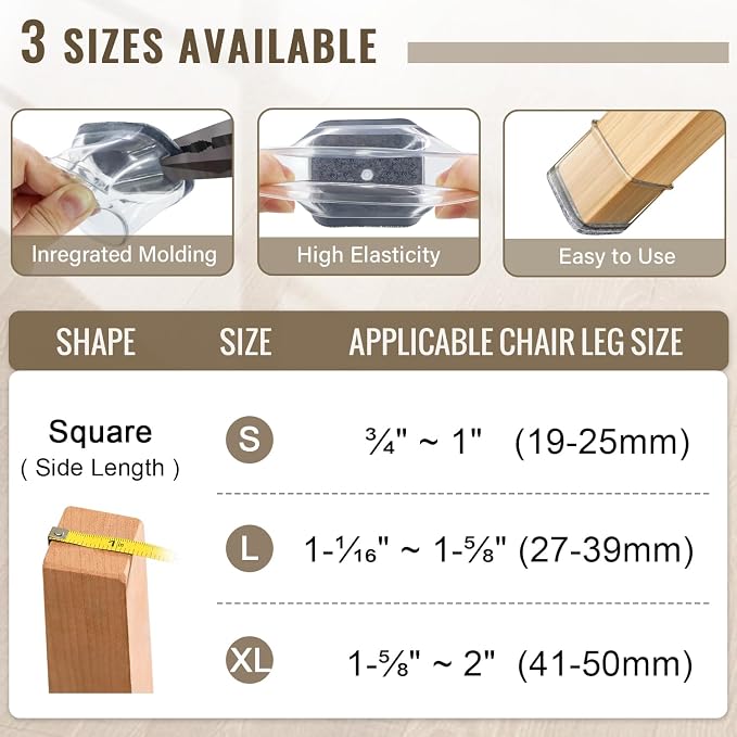 BUMACO Chair Leg Floor Protectors Square Chair Leg Protectors - Image 2