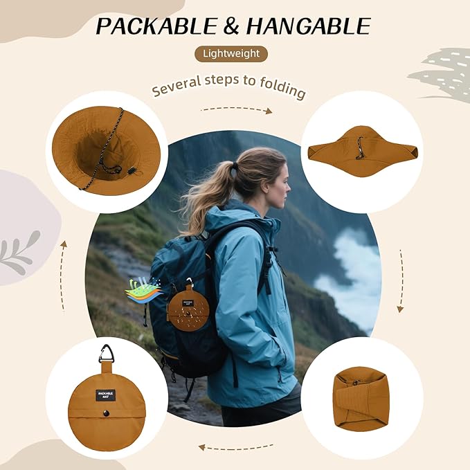 Durio Waterproof Bucket Hats for Woman UPF 50+ Sun Hat UV Protection Packable Rain Hats for Women Lightweight Hiking Hat