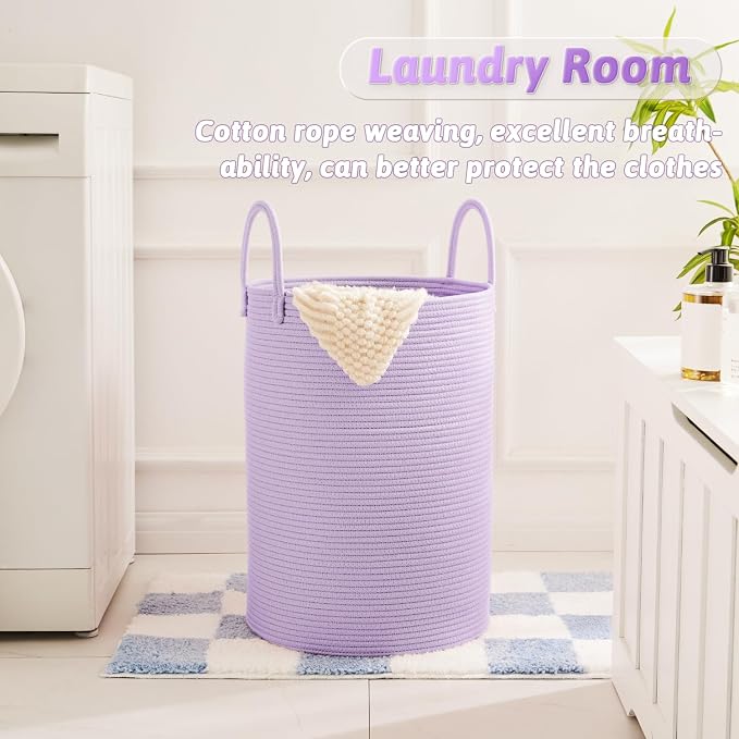 Laundry Basket, Woven Cotton Rope Laundry Hamper, 100L - Image 5