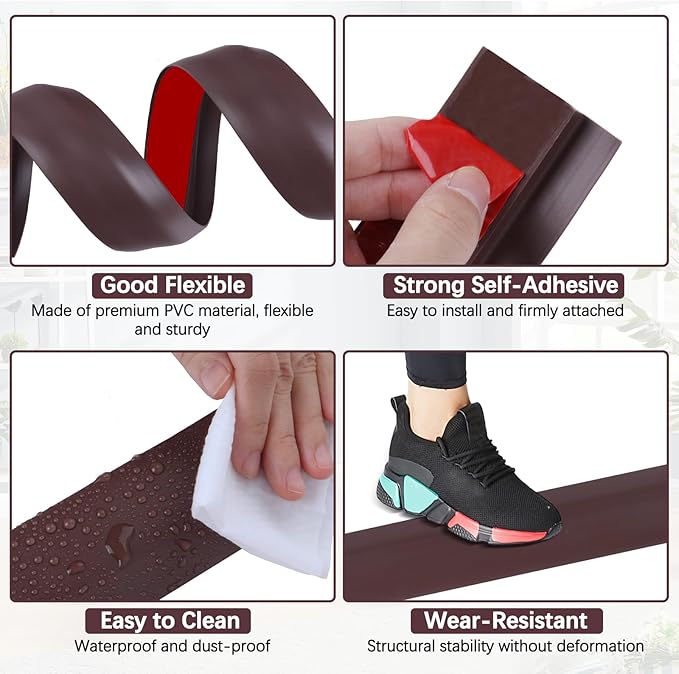 Vinyl Door Threshold Flooring Transition Strip Self Adhesive Carpet Edging Strip for Laminate Doorway Edge Threshold from 2/5" to 3/5" (Coffee, 3.3 Ft)