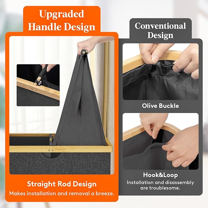 Lifewit 120L Double Laundry Hamper with Lid, Extra Large Bamboo Laundry Basket Dirty Clothes Hamper, 2 Section Laundry Bin Organizer for Laundry Room Bedroom with 2 Removable Liners & Bags, Dark Gray