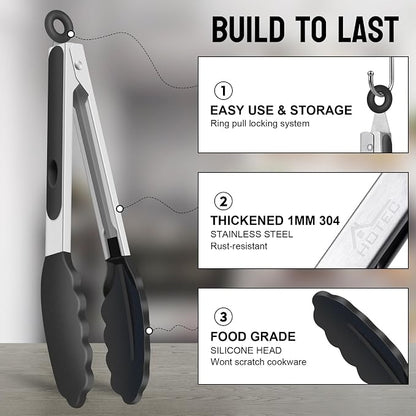 HOTEC Premium Stainless Steel Locking Kitchen Tongs - Image 5