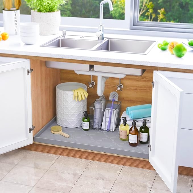 SIKADEER 40" x 22" Under Sink Mat Waterproof, Silicone Mat Kitchen Drawer Shelf - Image 2