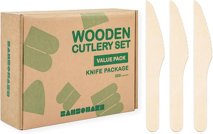 Wooden Knives 300 Pieces | Natural Birch Wood Disposable Knives | Biodegradable by Bamboware