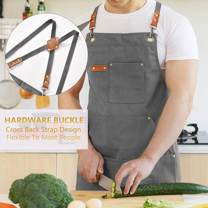 Aoomzoon Canvas Aprons for Men Chef Apron, Work Apron - 16oz Heavy Duty Cross - Image 2