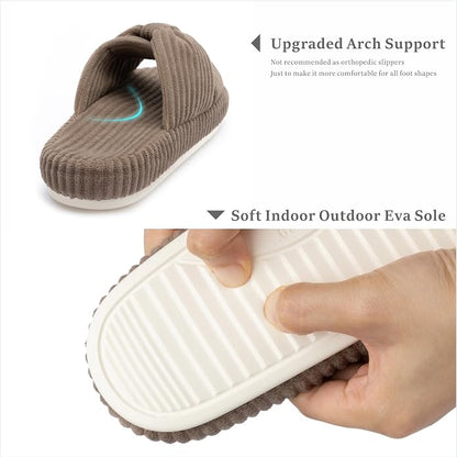 Chantomoo Slippers for Women Memory Foam House Bedroom Corduroy Bow Crossbands - Image 4