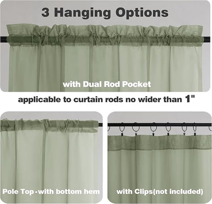 Chyhomenyc Sage Green Sheer Curtains 90 Inches Long 2 Panels, Light Filtering - Image 3