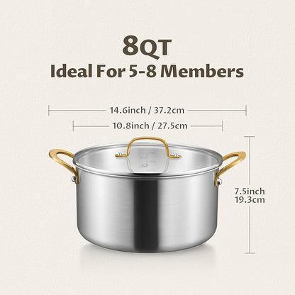 BEZIA 8 Quart 3-Ply Stainless Steel Stockpot, Soup Pot - Image 2