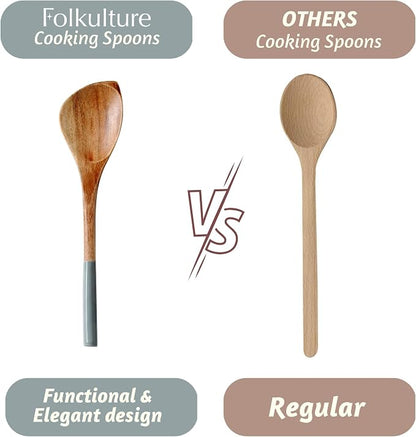 Folkulture Wooden Spoons for Cooking | 12" Premium Acacia Wooden Utensil Set of - Image 8