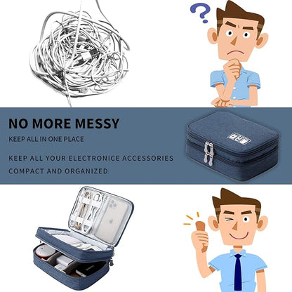 MIRLEWAIY Travel Cord Cable Organizer, Portable Electronics Accessories Carrying Bag Storage Case for Dad's Day Hard Drives, Cable, Cord, Charger, Hard Drive, Earphone, Dark Blue