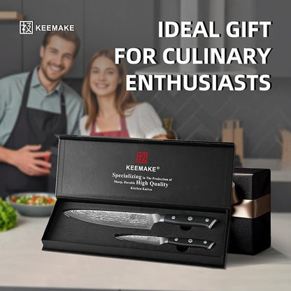 KEEMAKE Damascus Kitchen Knife Set, Elegant Box - Image 7
