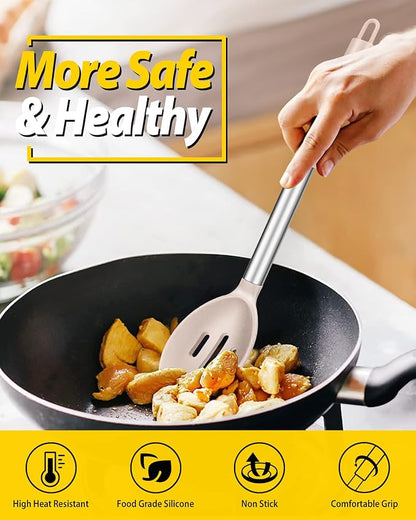 Pack of 2 Large Silicone Cooking Spoons, Non Stick Solid Basting Spoon - Image 4