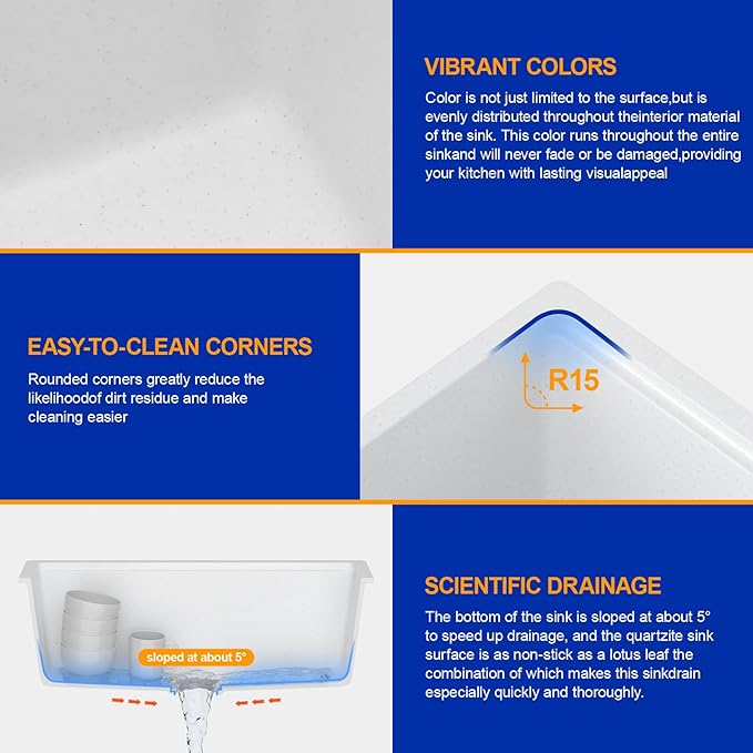 Dcolora 28 Inch White Undermount Kitchen Sink Workstation Single Bowl Modern Kitchen Sink Granite Composite,#DC-GU0003WS