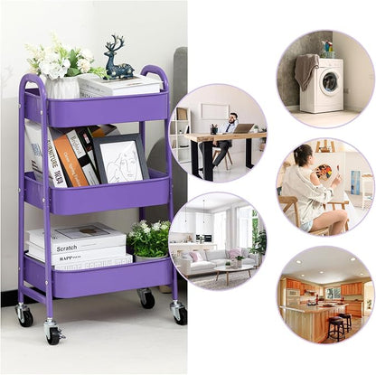 AGTEK Makeup Cart, Movable Rolling Organizer Cart, 3 Tier Metal Utility Cart - Image 6