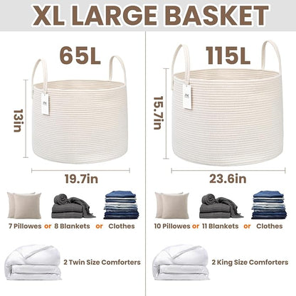 Woven Blanket Basket, 115L Large Rope Storage Bin - Image 2