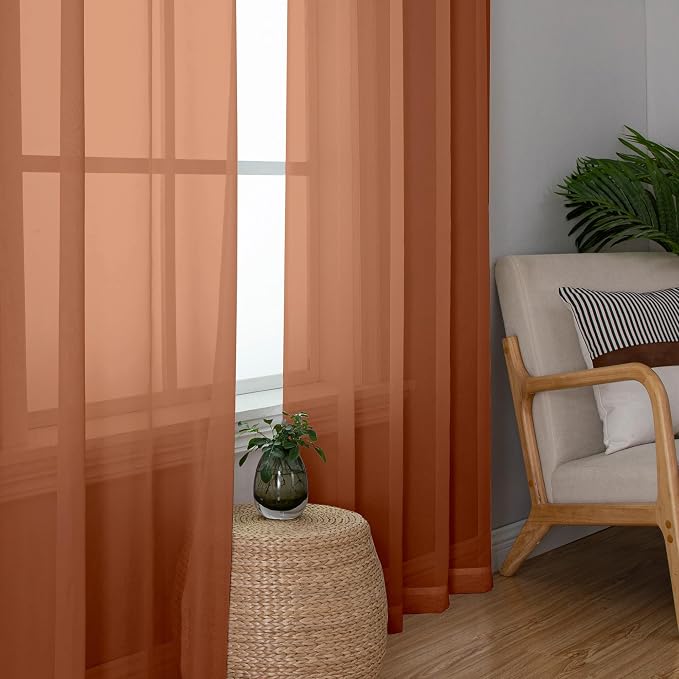 Chyhomenyc Orange Sheer Curtains 63 Inch Length 2 Panels, Light Filtering Airy - Image 6