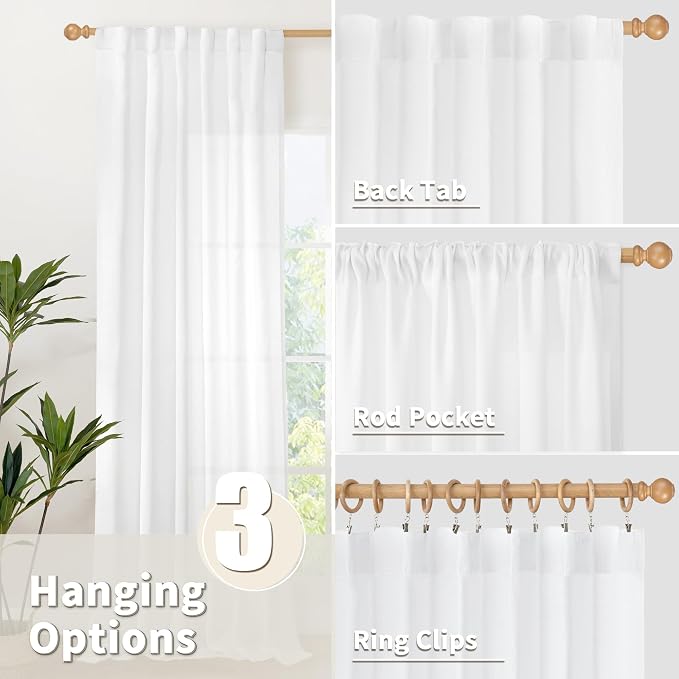 YoungsTex White Linen Curtains for Kitchen Window Over Sink - Image 6
