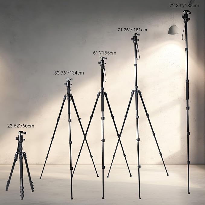 71" Camera Lightweight Foldable Aluminum Tripod & Monopod with 360° Ball Head Payload 33lbs, Adjustable Height Professional Travel Tripod for DSLR Camera Shooting Smartphone