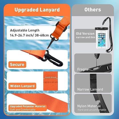 Marine IP68 Waterproof Phone Pouch, Floating Waterproof Dry Bag Compatible for iPhone 16 15 14 13 12 Pro Max Plus Up to 7"，Cellphone Cruise Essentials Must Haves, 1 Pack- Black/Hi-Vis Orange