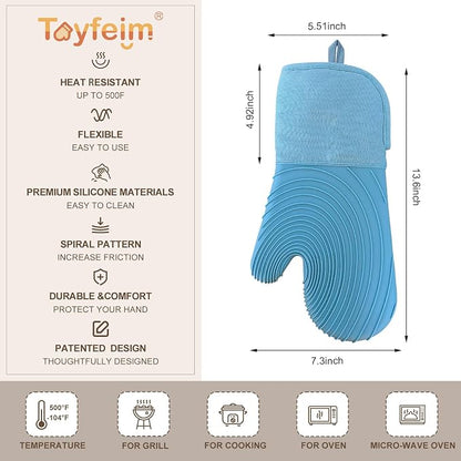 Silicone Oven Mitts-13.6 in Extended Oven Mitts Heat Resistant 500F, Oven Gloves - Image 5