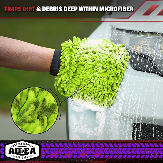 AIDEA Car Wash Mitt Microfiber, 2PK Scratch Free Lint-Free, Premium Chenille - Image 5