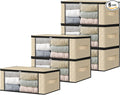 HomeHacks Storage 6-Pack Clothes Organizer Storage Bags Foldable Storage Box with Large Clear Window Sturdy Handles for Closet, Dorm, Pillows, Bedding, Clothes, Blankets, 35L, Beige