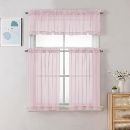 Chyhomenyc Sheer Curtains 36 inch Length 2 Panels, Light Filtering Voile Rod - Image 2
