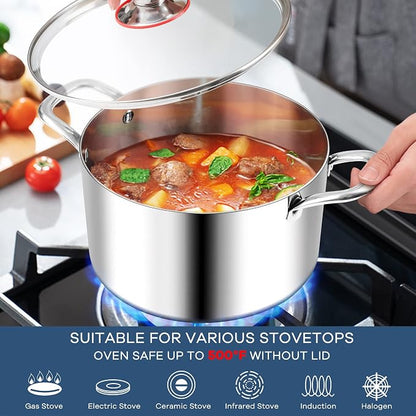 TeamFar 3.5 Quart Stock Pot, Tri-Ply Stainless Steel Pasta Cooking Pot - Image 4