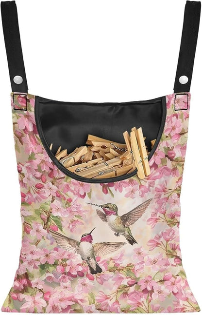 Hummingbird and Cherry Blossom Clothespin Storage Bag, Space-Saving Organize by Unknown